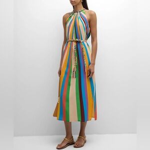 Marie Oliver Elena Striped Silk Halter Multi Colored Midi Dress | S